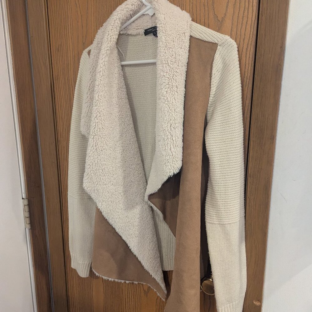 Romeo and Juliet Couture Faux Suede Sherpa Knit Sweater Wrap Jacket-Large